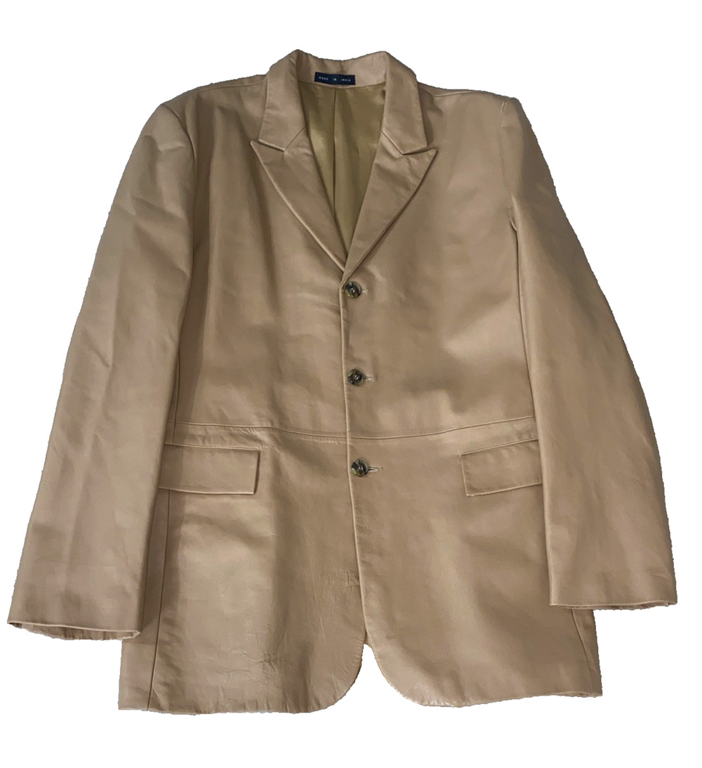 BCBG MAXZARIA Tan Men Vintage Leather Sport Coat Jacket size 42